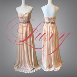 NWT Luxy Peach Sweetheart Neck Formal Rhinestone Waist Accents